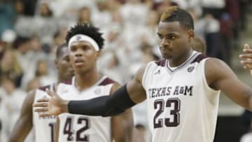 Jan 23, 2016; College Station, TX, USA; Texas A&M Aggies guard Danuel House (23) react against the Missouri Tigers in the second half at Reed Arena. Aggies won 66 to 53. Mandatory Credit: Thomas B. Shea-USA TODAY Sports
