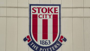 STOKE ON TRENT, ENGLAND - JANUARY 09: The Stoke City club badge on display outside the Bet365 Stadium before the FA Cup Third Round match between Stoke City and Leicester City at Bet365 Stadium on January 9, 2021 in Stoke on Trent, England. The match will be played without fans, behind closed doors as a Covid-19 precaution. (Photo by Visionhaus)