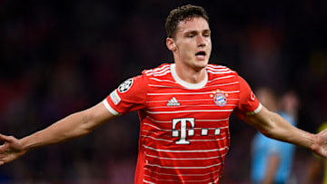 ALLIANZ ARENA, MUNICH, GERMANY - 2022/11/01: Benjamin Pavard of FC Bayern Munich celebrates after scoring the opening goal during the UEFA Champions League football match between FC Bayern Munich and FC Internazionale. FC Bayern Munich won 2-0 over FC Internazionale. (Photo by Nicolò Campo/LightRocket via Getty Images)