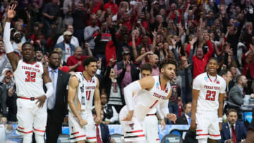 DALLAS, TX - MARCH 15: The Texas Tech Red Raiders bench celebrates a shot against the Stephen F. Austin Lumberjacks in the second half in the first round of the 2018 NCAA Men's Basketball Tournament at American Airlines Center on March 15, 2018 in Dallas, Texas. The Texas Tech Red Raiders won 70-60. (Photo by Tom Pennington/Getty Images)