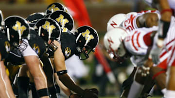COLUMBIA, MO - OCTOBER 6: The line of scrimmage of the Missouri Tigers against the Nebraska Cornhuskers during 2nd-half action on October 6, 2007 at Faurot Field in Columbia, Missouri. Missouri won 41-6. (Photo by G. Newman Lowrance/Getty Images)