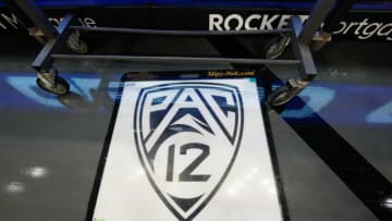 Jan 7, 2023; Boulder, Colorado, USA; General view of a PAC 12 stick pad before the game between the Oregon State Beavers against the Colorado Buffaloes at CU Events Center. Mandatory Credit: Ron Chenoy-USA TODAY Sports