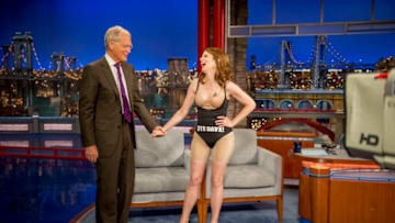 NEW YORK - MAY 7: Tina Fey takes off her dress during her last appearance on the CBS Late Show with David Letterman, May 7, 2015 in New York. (Photo by John Paul Filo/CBS via Getty Images)