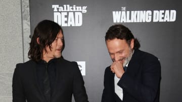 HOLLYWOOD, CA - OCTOBER 23: Actors Norman Reedus and Andrew Lincoln attend the live, 90-minute special edition of 'Talking Dead' at Hollywood Forever on October 23, 2016 in Hollywood, California. (Photo by Jason LaVeris/FilmMagic)