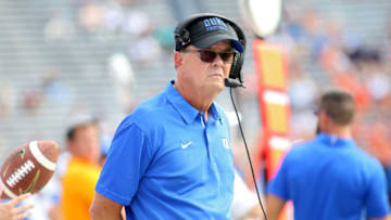 CHARLOTTESVILLE, VA - OCTOBER 7: Head coach David Cutcliffe of the Duke Blue Devils watches a play during a game against the Virginia Cavaliers at Scott Stadium on October 7, 2017 in Charlottesville, Virginia. (Photo by Ryan M. Kelly/Getty Images)