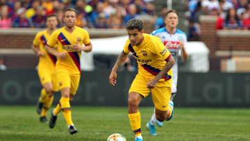 Barcelona midfielder Philippe Coutinho (7) brings the ball up the field during the second half of the International Champions Cup 2019 match at Michigan Stadium in Ann Arbor, Michigan USA, on Saturday, August 10, 2019. (Photo by Amy Lemus/NurPhoto via Getty Images)