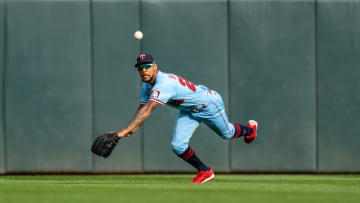 MINNEAPOLIS, MN - SEPTEMBER 13: Byron Buxto of the Minnesota Twins attempts to make a diving catch against the Cleveland Indians. (Photo by Brace Hemmelgarn/Minnesota Twins/Getty Images)