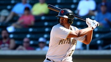 Oct. 14, 2014; Mesa, AZ, USA; Pittsburgh Pirates first baseman Josh Bell plays for the Scottsdale Scorpions during an Arizona Fall League game against the Mesa Solar Sox at Salt River Field. Mandatory Credit: Mark J. Rebilas-USA TODAY Sports