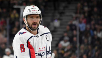 LAS VEGAS, NEVADA - FEBRUARY 17: Alex Ovechkin #8 of the Washington Capitals skates against the Vegas Golden Knights in the first period of their game at T-Mobile Arena on February 17, 2020 in Las Vegas, Nevada. The Golden Knights defeated the Capitals 3-2. (Photo by Ethan Miller/Getty Images)