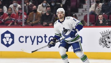 MONTREAL, QC - NOVEMBER 29: Conor Garland #8 of the Vancouver Canucks skates against the Montreal Canadiens during the second period at Centre Bell on November 29, 2021 in Montreal, Canada. The Vancouver Canucks defeated the Montreal Canadiens 2-1. (Photo by Minas Panagiotakis/Getty Images)
