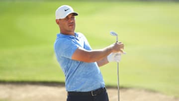 ABU DHABI, UNITED ARAB EMIRATES - JANUARY 19: Brooks Koepka of The United States plays his second shot on the 5th hole during Day 4 of the Abu Dhabi HSBC Championship at Abu Dhabi Golf Club on January 19, 2020 in Abu Dhabi, United Arab Emirates. (Photo by Warren Little/Getty Images)