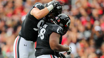 Cincinnati Bearcats defensive lineman Dontay Corleone celebrates against Kennesaw State at Nippert Stadium. USA Today.