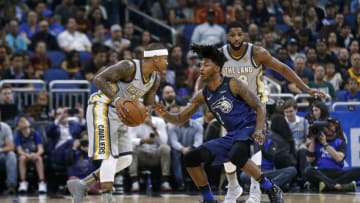 ORLANDO, FL - FEBRUARY 6: Isaiah Thomas #3 of the Cleveland Cavaliers is defended by Elfrid Payton #2 of the Orlando Magic during the game at the Amway Center on February 6, 2018 in Orlando, Florida. The Magic defeated the Cavaliers 116 to 98. NOTE TO USER: User expressly acknowledges and agrees that, by downloading and or using this photograph, User is consenting to the terms and conditions of the Getty Images License Agreement. (Photo by Don Juan Moore/Getty Images)