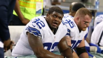 Dec 2, 2012; Arlington, TX, USA; Dallas Cowboys nose tackle Josh Brent (92) on the sidelines against the Philadelphia Eagles at Cowboys Stadium. Mandatory Credit: Matthew Emmons-USA TODAY Sports