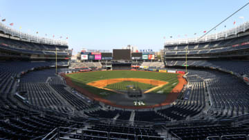 NEW YORK, NEW YORK - MAY 26: A general view of an empty Yankee Stadium is shown as the game between the New York Yankees vs the Toronto Blue Jays has been cancelled due to inclement weather at Yankee Stadium on May 26, 2021 in New York City. (Photo by Al Bello/Getty Images)