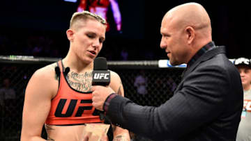 LAS VEGAS, NV - NOVEMBER 30: Macy Chiasson celebrates after her victory over Pannie Kianzad of Denmark during The Ultimate Fighter Finale event inside The Pearl concert theater at Palms Casino Resort on November 30, 2018 in Las Vegas, Nevada. (Photo by Chris Unger/Zuffa LLC/Zuffa LLC via Getty Images)