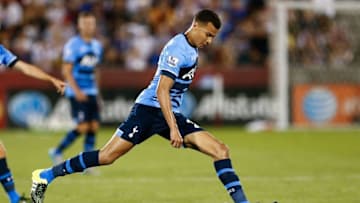 Jul 29, 2015; Denver, CO, USA; Tottenham Hotspur midfielder Dele Alli (20) controls the ball in the second half of the 2015 MLS All Star Game at Dick