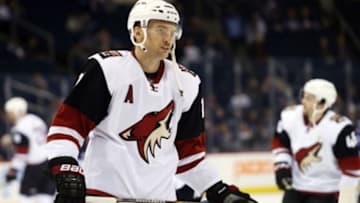 Nov 21, 2015; Winnipeg, Manitoba, CAN; Arizona Coyotes center Martin Hanzal (11) prior to the game against the Winnipeg Jets at MTS Centre. Mandatory Credit: Bruce Fedyck-USA TODAY Sports