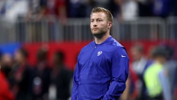 ATLANTA, GEORGIA - FEBRUARY 03: Head coach Sean McVay of the Los Angeles Rams looks on prior to Super Bowl LIII against the New England Patriotsat Mercedes-Benz Stadium on February 03, 2019 in Atlanta, Georgia. (Photo by Al Bello/Getty Images)