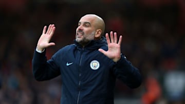 BOURNEMOUTH, ENGLAND - MARCH 02: Pep Guardiola the head coach / manager of Manchester City during the Premier League match between AFC Bournemouth and Manchester City at Vitality Stadium on March 02, 2019 in Bournemouth, United Kingdom. (Photo by Catherine Ivill/Getty Images)