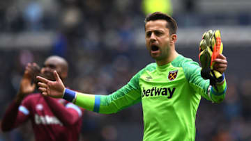 LONDON, ENGLAND - APRIL 27: Lukasz Fabianski of West Ham United celebrates victory after the Premier League match between Tottenham Hotspur and West Ham United at Tottenham Hotspur Stadium on April 27, 2019 in London, United Kingdom. (Photo by Shaun Botterill/Getty Images)