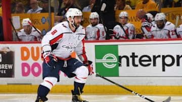 PITTSBURGH, PA - MAY 07: Alex Ovechkin #8 of the Washington Capitals skates against the Pittsburgh Penguins in Game Six of the Eastern Conference Second Round during the 2018 NHL Stanley Cup Playoffs at PPG Paints Arena on May 7, 2018 in Pittsburgh, Pennsylvania. (Photo by Joe Sargent/NHLI via Getty Images) *** Local Caption ***