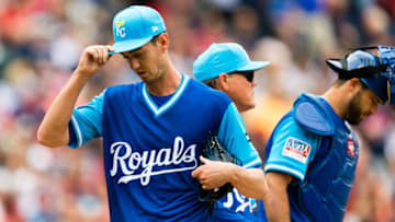CLEVELAND, OH - AUGUST 27: Starting pitcher Eric Skoglund #69 of the Kansas City Royals leaves the game during the second inning after giving up five runs against the Cleveland Indians at Progressive Field on August 27, 2017 in Cleveland, Ohio. (Photo by Jason Miller/Getty Images)
