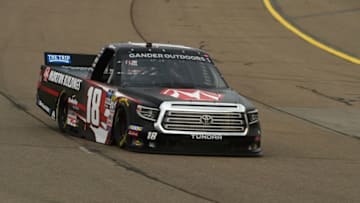 NEWTON, IOWA - JUNE 15: Harrison Burton, driver of the #18 Morton Buildings Toyota, drives during practice for the NASCAR Gander Outdoor Truck Series M&M's 200 at Iowa Speedway on June 15, 2019 in Newton, Iowa. (Photo by Stacy Revere/Getty Images)