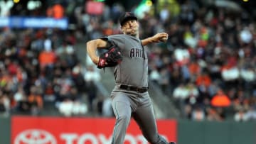 Apr 19, 2016; San Francisco, CA, USA; Arizona Diamondbacks starting pitcher Robbie Ray (38) throws to the San Francisco Giants in the first inning of their MLB baseball game at AT&T Park. Mandatory Credit: Lance Iversen-USA TODAY Sports