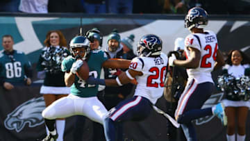 PHILADELPHIA, PA - DECEMBER 23: Running back Darren Sproles #43 of the Philadelphia Eagles runs the ball for a touchdown against strong safety Justin Reid #20 of the Houston Texans in the first quarter at Lincoln Financial Field on December 23, 2018 in Philadelphia, Pennsylvania. (Photo by Mitchell Leff/Getty Images)