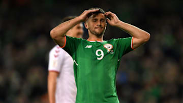 DUBLIN, IRELAND - NOVEMBER 14: Shane Long of the Republic of Ireland reacts during the FIFA 2018 World Cup Qualifier Play-Off: Second Leg between Republic of Ireland and Denmark at Aviva Stadium on November 14, 2017 in Dublin, Ireland. (Photo by Mike Hewitt/Getty Images)