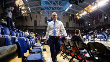 Jan 4, 2020; Philadelphia, Pennsylvania, USA; Penn State Nittany Lions head coach Pat Chambers looks on prior to the game against the Iowa Hawkeyes at The Palestra. Mandatory Credit: Bill Streicher-USA TODAY Sports
