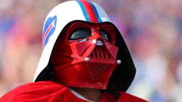 ORCHARD PARK, NY - OCTOBER 20: A Buffalo Bills fan dressed as Darth Vader watches his team play against the Miami Dolphins at New Era Field on October 20, 2019 in Orchard Park, New York. Buffalo beats Miami 31 to 21. (Photo by Timothy T Ludwig/Getty Images)
