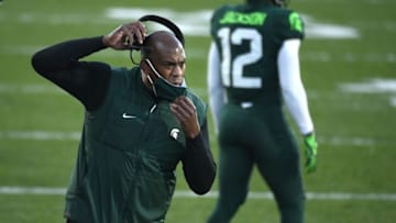Nov 28, 2020; East Lansing, Michigan, USA; Michigan State Spartans head coach Mel Tucker looks on during the first half against the Northwestern Wildcats at Spartan Stadium. Mandatory Credit: Tim Fuller-USA TODAY Sports