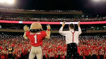 ATHENS, GA - NOVEMBER 18: Hairy Dawg leads Georgia Bulldogs fans in the fourth quarter cheer during the second half against the Kentucky Wildcats at Sanford Stadium on November 18, 2017 in Athens, Georgia. (Photo by Daniel Shirey/Getty Images)