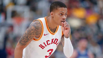 INDIANAPOLIS, IN - APRIL 10: Joe Young #3 of the Indiana Pacers is seen during the game against the Charlotte Hornets at Bankers Life Fieldhouse on April 10, 2018 in Indianapolis, Indiana. NOTE TO USER: User expressly acknowledges and agrees that, by downloading and or using this photograph, User is consenting to the terms and conditions of the Getty Images License Agreement.(Photo by Michael Hickey/Getty Images)