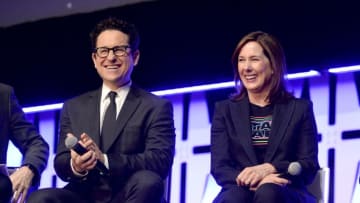 CHICAGO, IL - APRIL 12: Director J.J. Abrams (L) and Producer Kathleen Kennedy onstage during "The Rise of Skywalker" panel at the Star Wars Celebration at McCormick Place Convention Center on April 12, 2019 in Chicago, Illinois. (Photo by Daniel Boczarski/Getty Images for Disney )
