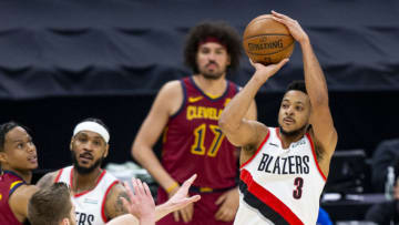 Portland Trail Blazers guard CJ McCollum shoots the ball. (Photo by Lauren Bacho/Getty Images)