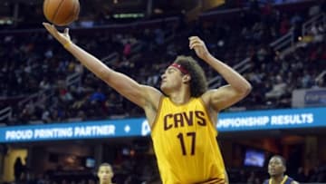 Oct 15, 2015; Cleveland, OH, USA; Cleveland Cavaliers forward Anderson Varejao (17) rebounds in the third quarter against the Indiana Pacers at Quicken Loans Arena. Mandatory Credit: David Richard-USA TODAY Sports