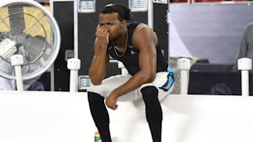 Feb 7, 2016; Santa Clara, CA, USA; Carolina Panthers cornerback Josh Norman (24) reacts on the bench after the game against the Denver Broncos in Super Bowl 50 at Levi