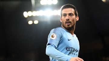 MANCHESTER, ENGLAND - JANUARY 14: David Silva of Manchester City looks on during the Premier League match between Manchester City and Wolverhampton Wanderers at Etihad Stadium on January 14, 2019 in Manchester, United Kingdom. (Photo by Michael Regan/Getty Images)