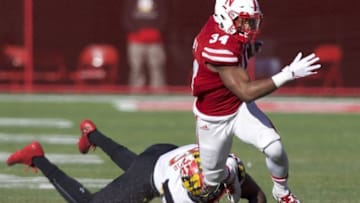 Nov 19, 2016; Lincoln, NE, USA; Maryland Terrapins linebacker Jermaine Carter Jr. (23) tackles Nebraska Cornhuskers running back Terrell Newby (34) in the second half at Memorial Stadium. Nebraska won 28-7. Mandatory Credit: Bruce Thorson-USA TODAY Sports