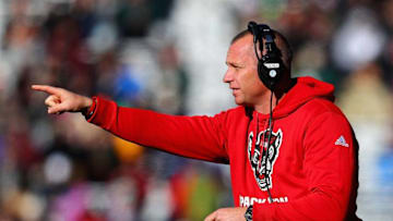 CHESTNUT HILL, MA - NOVEMBER 11: Head coach Dave Doeren of the North Carolina State Wolfpack gestures during the first half against the Boston College Eagles at Alumni Stadium on November 11, 2017 in Chestnut Hill, Massachusetts. (Photo by Tim Bradbury/Getty Images)