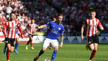 SHEFFIELD, ENGLAND - AUGUST 24: James Maddison of Leicester City during the Premier League match between Sheffield United and Leicester City at Bramall Lane on August 24, 2019 in Sheffield, United Kingdom. (Photo by Ross Kinnaird/Getty Images)