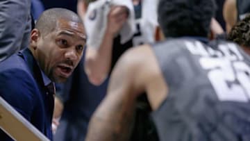 CINCINNATI, OH - JANUARY 02: Jordan the head coach of the Butler Bulldogs gives instructions to his team against the Xavier Musketeers at the Cintas Center on January 2, 2018 in Cincinnati, Ohio. (Photo by Andy Lyons/Getty Images)