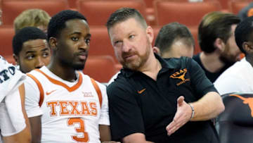 Chris Beard, Courtney Ramey, Texas Basketball Mandatory Credit: Scott Wachter-USA TODAY Sports
