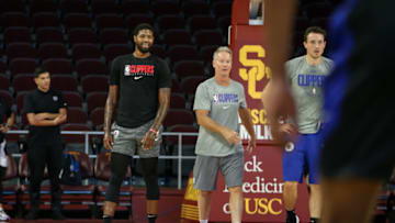 LOS ANGELES, CA - OCTOBER 15: LA Clippers forward Paul George #13 before the Los Angeles Clippers practice on October 15, 2019, at Galen Center in Los Angeles, CA. (Photo by Jevone Moore/Icon Sportswire via Getty Images)