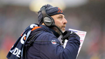 Dec 5, 2021; Chicago, Illinois, USA; Chicago Bears head coach Matt Nagy during the second half against the Arizona Cardinals at Soldier Field. Mandatory Credit: Mike Dinovo-USA TODAY Sports