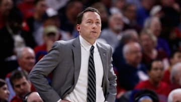 TUCSON, AZ - DECEMBER 16: Head coach Jack Murphy of the Northern Arizona Lumberjacks watches from the bench during the first half of the college basketball game against the Arizona Wildcats at McKale Center on December 16, 2015 in Tucson, Arizona. (Photo by Christian Petersen/Getty Images)