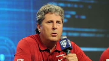 Jul 26, 2013; Culver City, CA, USA; Washington State head coach Mike Leach speaks to the media during PAC-12 media day held at the Sony Studios Lot. Mandatory Credit: Jayne Kamin-Oncea-USA TODAY Sports